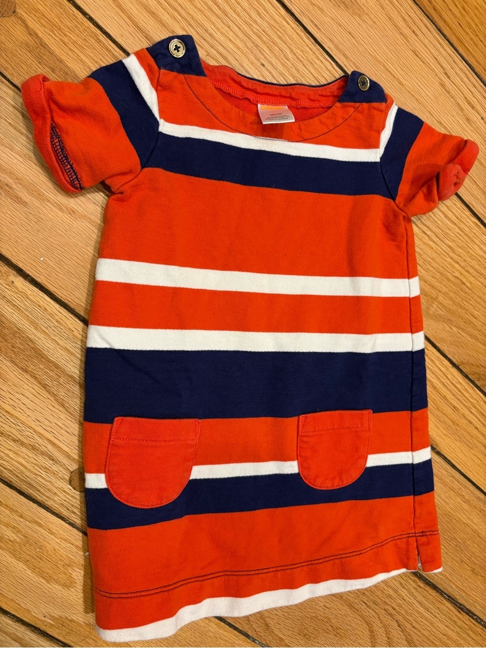 Gymboree Girls Coastal Nautical Cotton Orange and Navy Stripe Knit Dress 2T